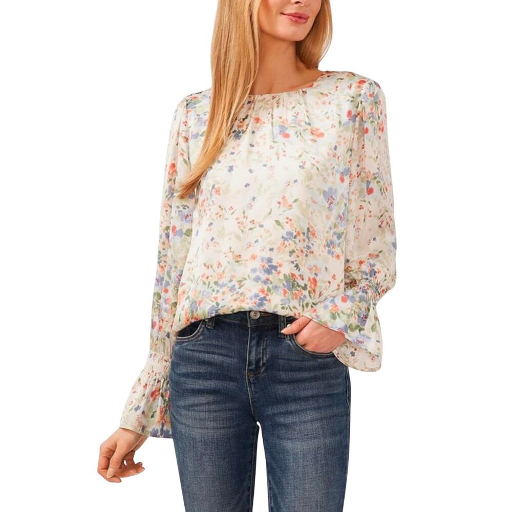 CeCe Women's Long Sleeve Smocked Cuff Blouse Floral Size 3X